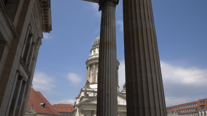 Amazing view of the French Cathedral from the Konzerthaus building in Berlin.