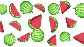 Watermelon Rotating and Falling Down - Seamless Loop Animation With White Background