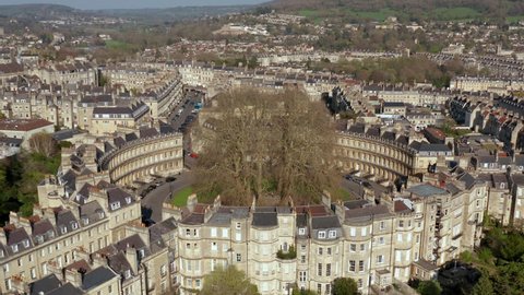 Aerial footage of the circus located in the city of Bath (UK)
