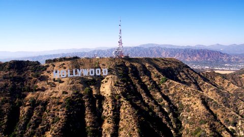 Los Angeles, CA / USA - July 3, 2016: Aerial Drone View of the Hollywood Sign, Hollywood Hills, Runyon Canyon, Los Angeles