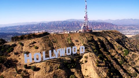 Los Angeles, CA / USA - July 3, 2016: Aerial Drone View of the Hollywood Sign, Hollywood Hills, Runyon Canyon, Los Angeles