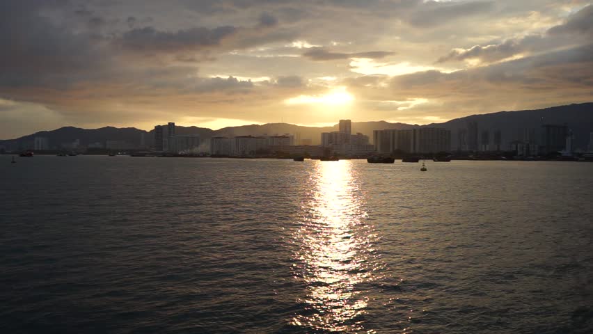 Georgetown cityscape at sunset in Penang, Malaysia. 