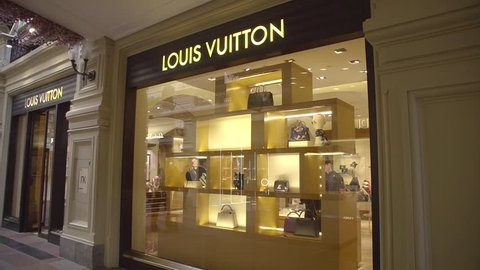 Moscow, Russia - April 10,2019 : Facade of Louis Vuitton store inside shopping mall in Moscow, Russia