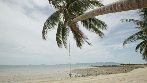 A view of a beach with palm trees and swing, Koh Samui Thailand