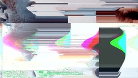 Retrofuturist abstract  GLITCH effect 80s design evoking love attraction, vhs, vcr, rgb cmyk colors