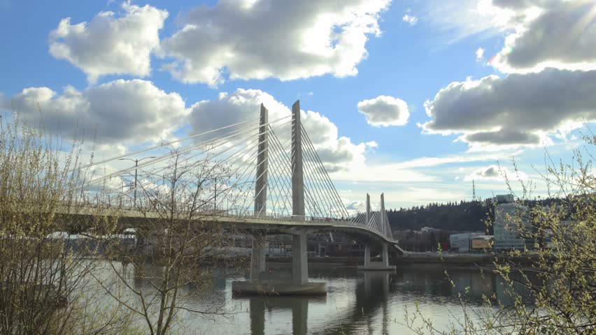 Timelapse footage of Tilikum Crossing bridge in Portland Oregon during daytime.