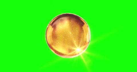 Ball Oil drop in yellow colors on green background. Transparency Liquid element. Skincare, beauty, cosmetic, moisturizer, auto, motor. 3d animation.