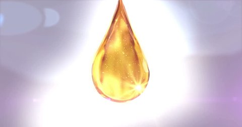 Oil drop in yellow colors on bright background. Transparency Liquid element. Skincare, beauty, cosmetic, moisturizer, auto, motor. 3d animation.
