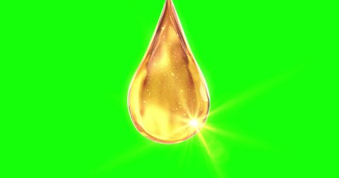 Oil drop in yellow colors on green background. Transparency Liquid element. Skincare, beauty, cosmetic, moisturizer, auto, motor. 3d animation.