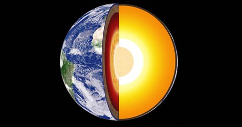Animation of the earth's inner layers sliced away from atmosphere