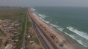 Aerial footage of Accra beach . Format in RAW original, flat cinelike, no edited.