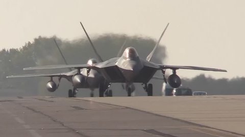 United States - April 2, 2019: F-35 Jets on runway preparing to stop