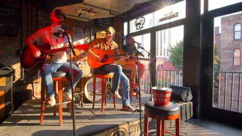 Nashville, TN / USA - August 15, 2017: Band Playing Live in Nashville, Tennessee Bar, Nightlife Musicians Music