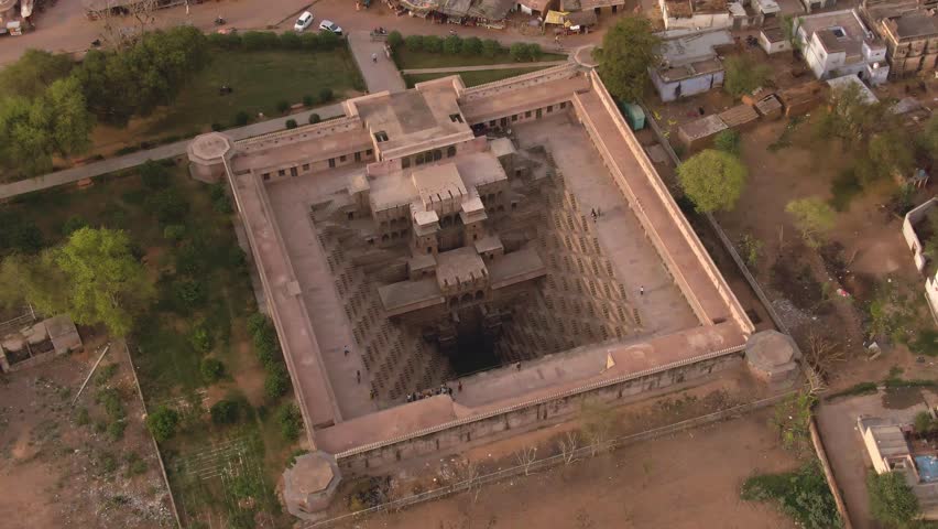Chand Baori stepp well, Abhaneri, India, 4k aerial drone footage