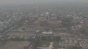 Jama Masjid mosque, India, Delhi, 4k aerial drone, ungraded/flat raw footage