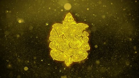Diwali Lord Ganesh Greetings card Abstract Blinking Golden Sparkles Glitter Firework Particle Looped Background