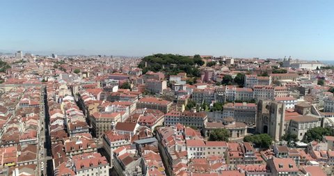 Panoramic aerial view of Lisbon on a beautiful summer day.City skyline, travel, adventure and destination concept.