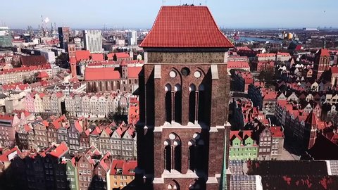 Drone flying above the church in the old town
