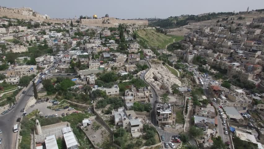 Aerial view from Temple Mount to Siloam Pool. Jerusalem.