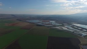 Aerial of agricultural fields at Hula Valley. Upper Galilee. Israel. 