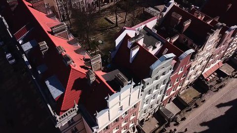 Drone flying above beautiful old town