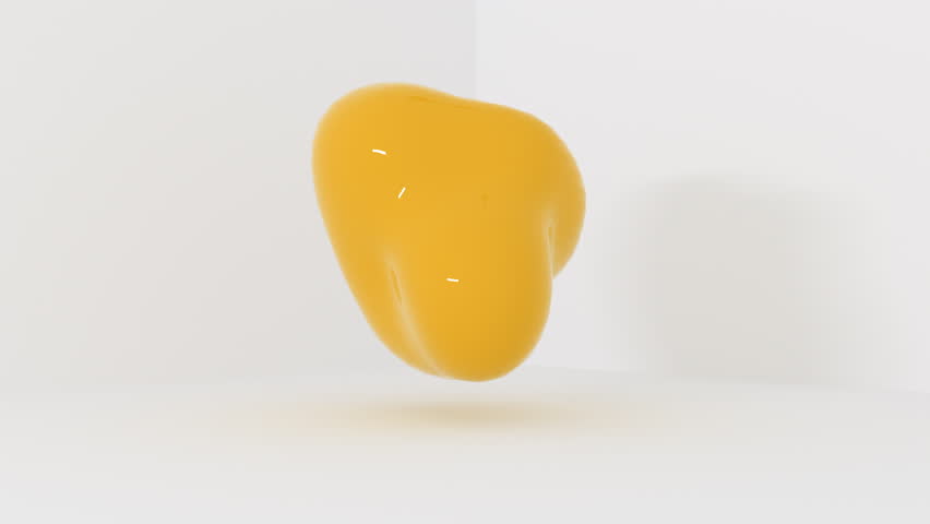 3D different colors liquid balls flying in white interior room. 4K animation. Seamless loop.