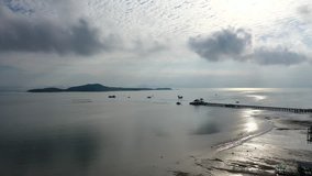 Backward Drone Footage of Ocean on the Island of Koh Lanta, Thailand