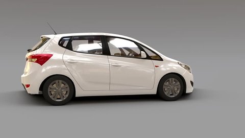 White city car with blank surface for your creative design. 3D rendering.