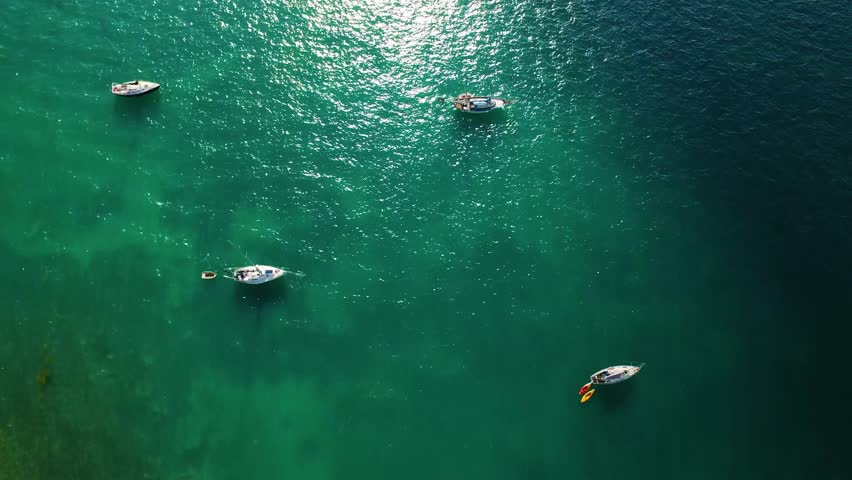 Boats & Yachts Anchored Off the Coast of Key West Florida Tropical Island, Beautiful Ocean Landscape by Aerial Drone