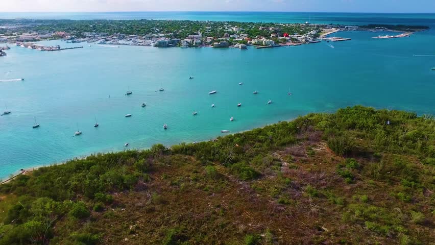 Boats & Yachts Anchored Off the Coast of Key West Florida Tropical Island, Beautiful Ocean Landscape by Aerial Drone