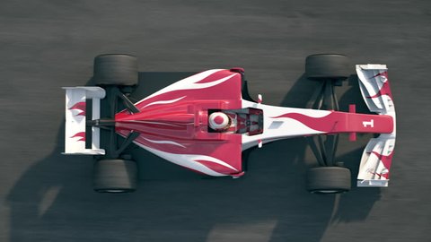 Top view of a formula one race car driving across the finish line with success written on the track - realistic high quality 3d animation
