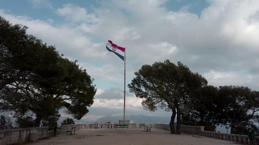 Croatian flag waving on the wind, park Marjan, Split, Croatia