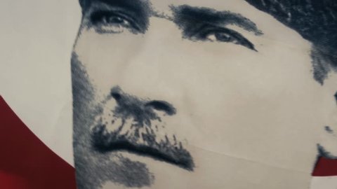 Turkish flag with Mustafa Kemal Ataturk close up