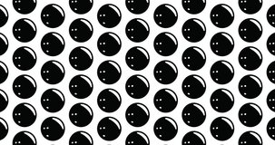 Bowling balls background clip motion backdrop video in a seamless repeating loop.  Black and white sports themed baseball icon pattern background high definition motion video clip
