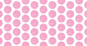 Pink basketballs background clip motion backdrop video in a seamless repeating loop.  Pink color ladies and womens basketball icon pattern background high definition motion video clip
