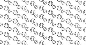 Baseball icons background clip motion backdrop video in a seamless repeating loop.  Black and white sports themed baseballs icon pattern background high definition motion video clip
