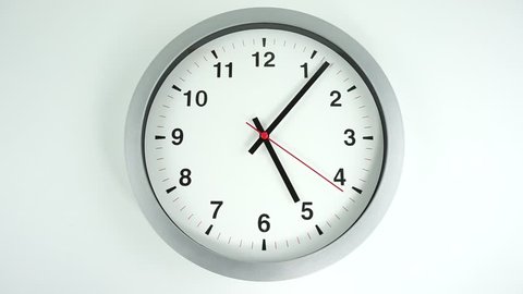 Time out, Clock display showing time 05.07 am, wall clock Red second hand minute Walk slowly, Time concept.