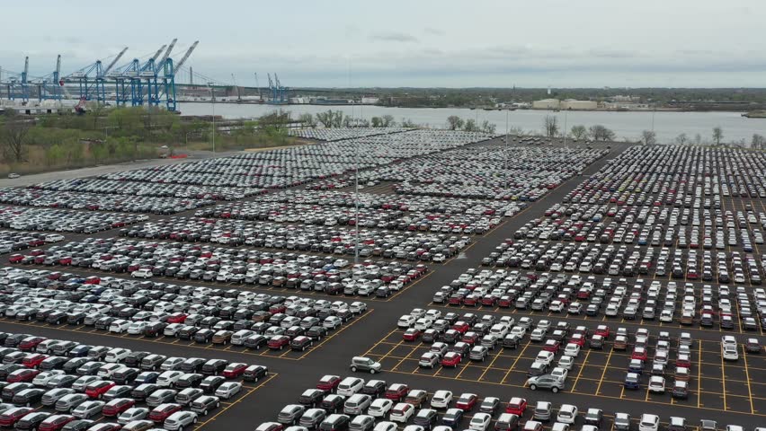 Aerial View of Massive Parking Lot for New Car Imports