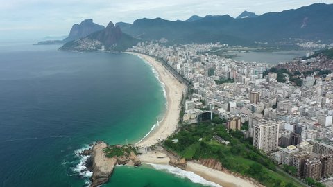 Aerial view of Ipanema Beach (Praia) and Leblon Beach in city of Rio de Janeiro - landscape panorama of Brazil from above, South America