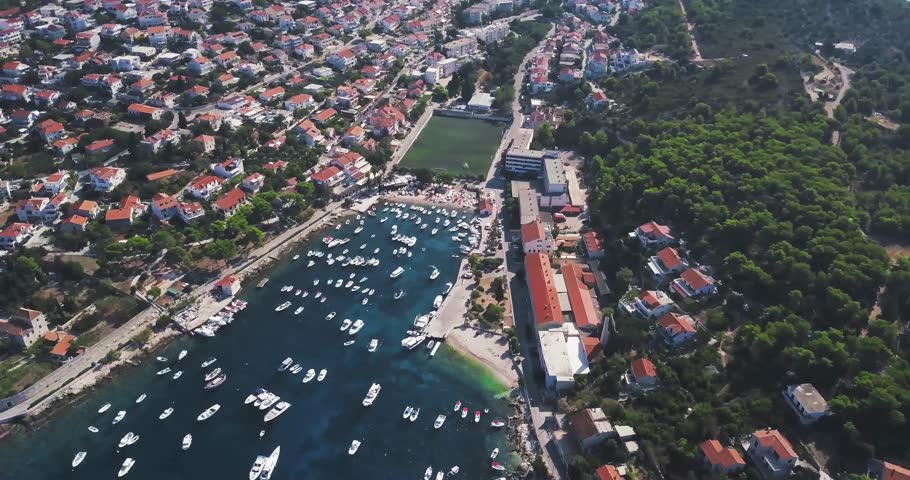 Looking down on the boats in the harbour of Hvar, Croatia.