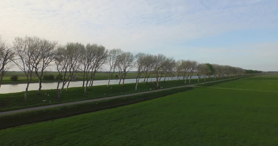 Aerial: The agriculture landscape near the Canal through Walcheren.