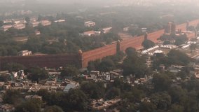 Red fort in Delhi, India, 4k aerial drone footage
