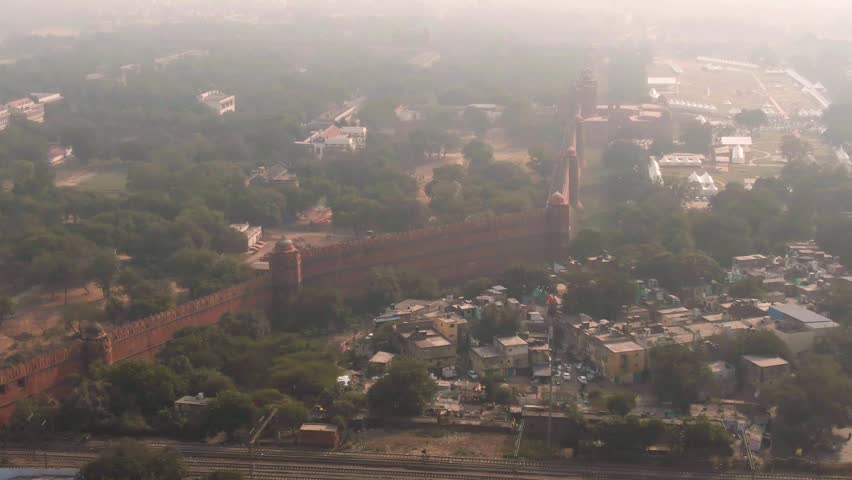 Red fort in Delhi, India, 4k aerial drone footage