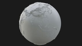 Abstract White Earth Globe, Continets Extruded or Displacement. 3D illustration. Rotate video or turntable video