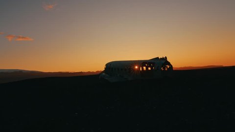 Solheimasandur Plane Wreck Silhouetted Against the Sunset 1