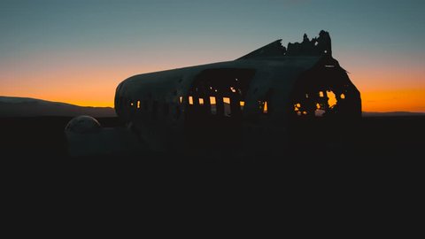 Solheimasandur Plane Wreck Silhouetted Against the Sunset 6