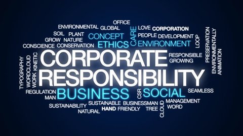 Corporate responsibility animated word cloud. Kinetic typography.