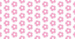 Pink soccer ball icons background video clip  motion backdrop video in a seamless repeating loop. Ladies pink color womens league soccer balls icon pattern background high definition motion video
