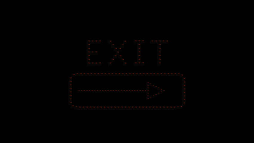 Exit Text sign Seamless Loop animation bulbs LED pixels, light flashing, blinking lights advertising banner. Light Text. More TEXTS are available in my portfolio. 
With Arrow Exit Signboard form. Royalty-Free Stock Footage #1028508506