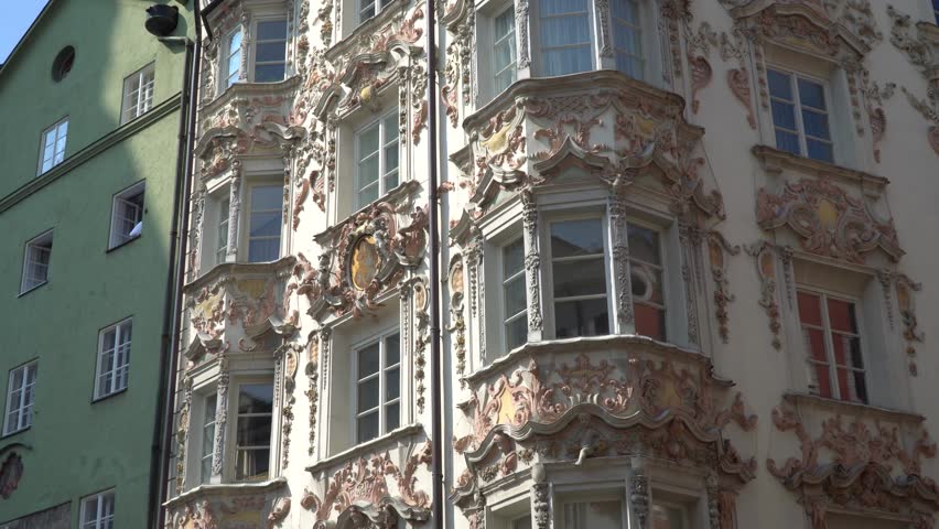 Innsbruck, capital of Tyrol in Austria. Beautiful old town in the center of the city with blue sky weather. Baroque building, close to the Goldenes Dachl.